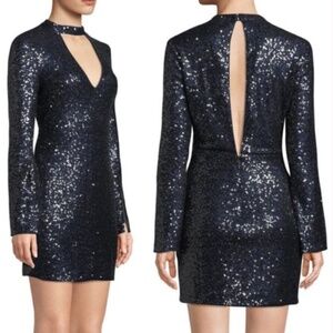 RYSE The Label Elegant Black/Blue Sequin Long Sleeve Dress